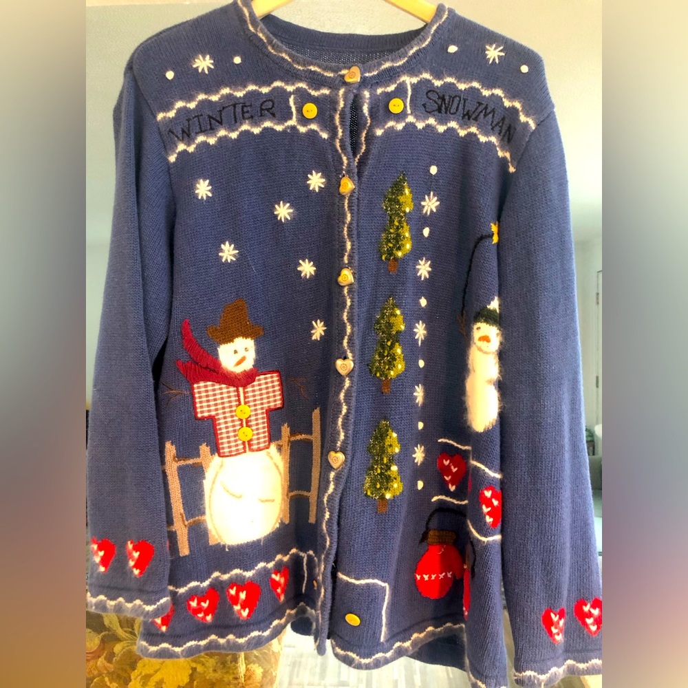 Handmade winter sweater w silver heart buttons! Absolutely incredible